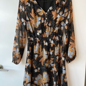 Floral Black and Orange Dress